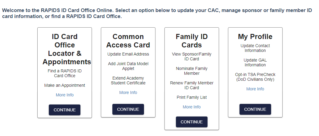 ID Card Office Online home page, find a RAPIDS ID Card Office